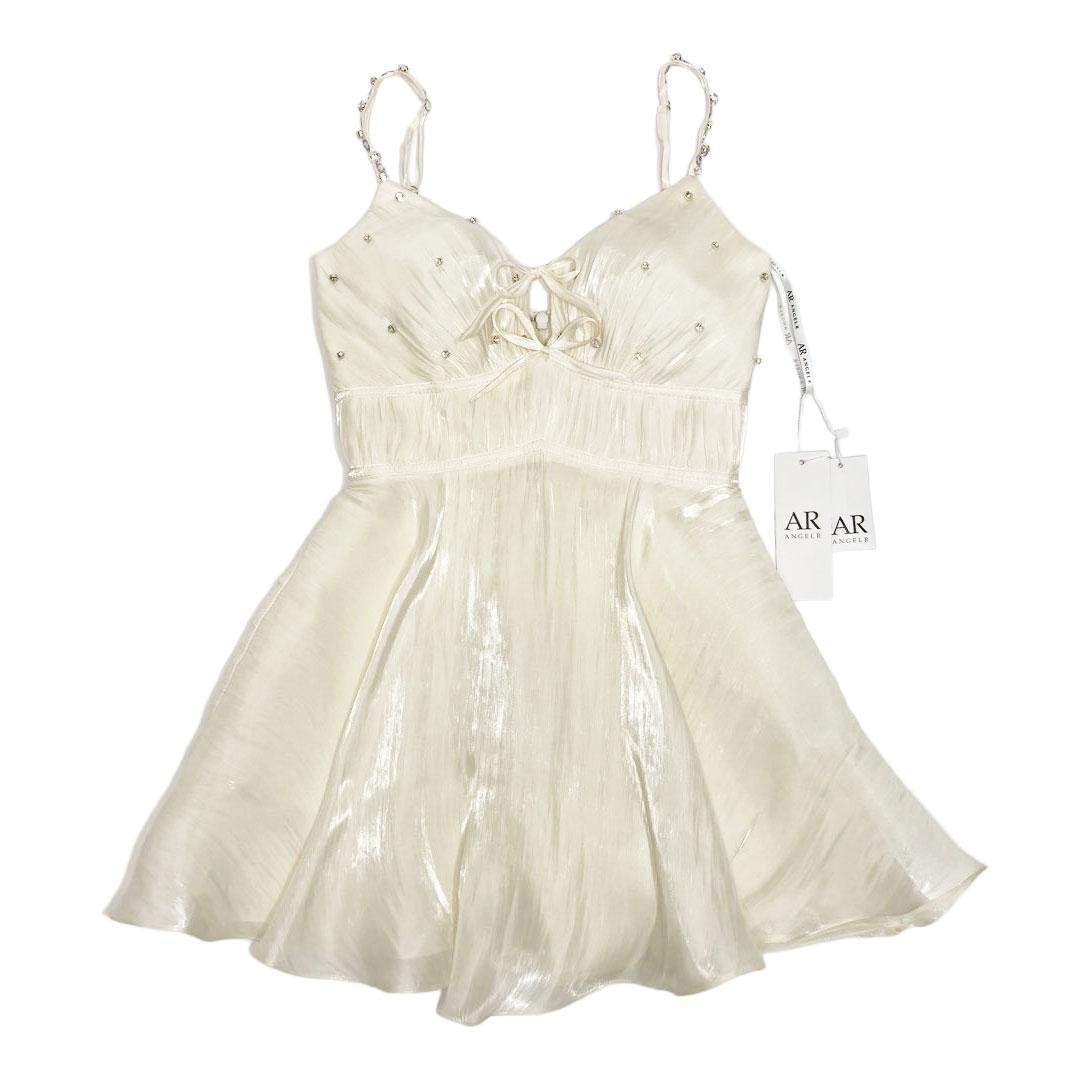 AngelR エンジェルアール リボン ビジュー ウエストマークフレアミニドレス