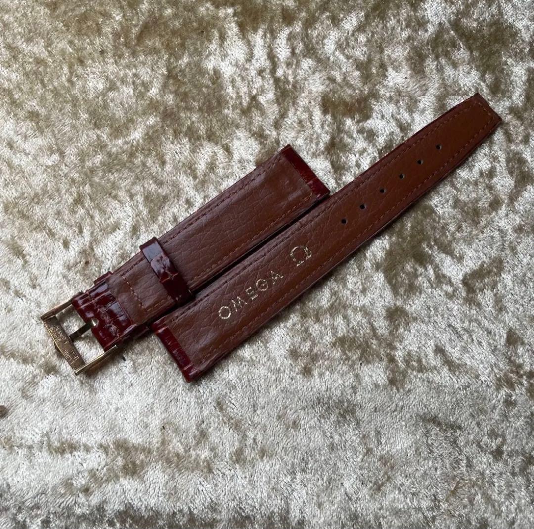 ヴィンテージ オメガ クロコダイルレザーベルト ボルドーブラウン 純正尾錠付き