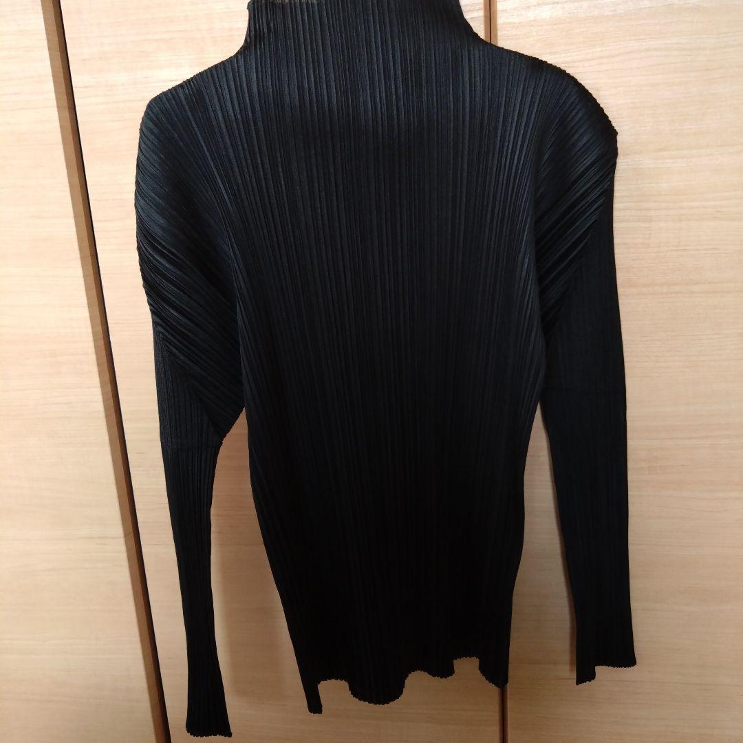 プリーツプリーズブラック 長袖 ハイネック トップス