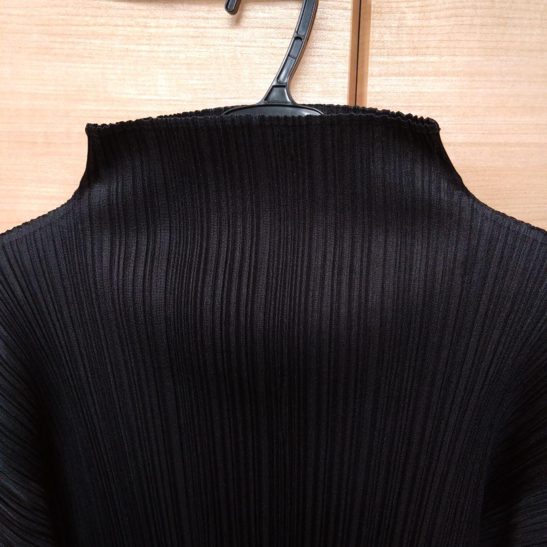 プリーツプリーズブラック 長袖 ハイネック トップス