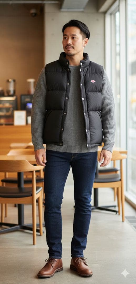 極美品 DANTON ハイロフトダウンベスト ホワイトグース ブラック L