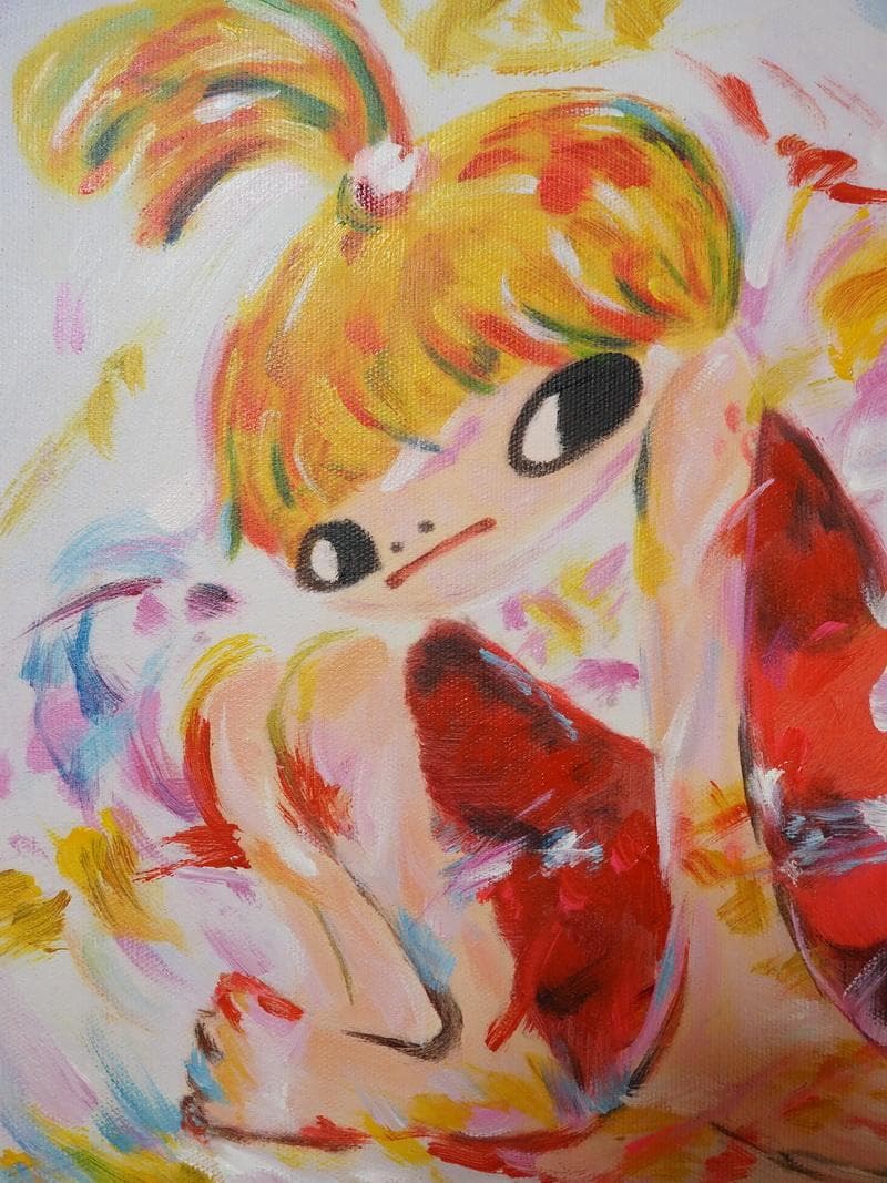 F6 絵画　 油彩　ロッカク アヤコ「女の子」 サイン　 肉筆手描き　額装済み