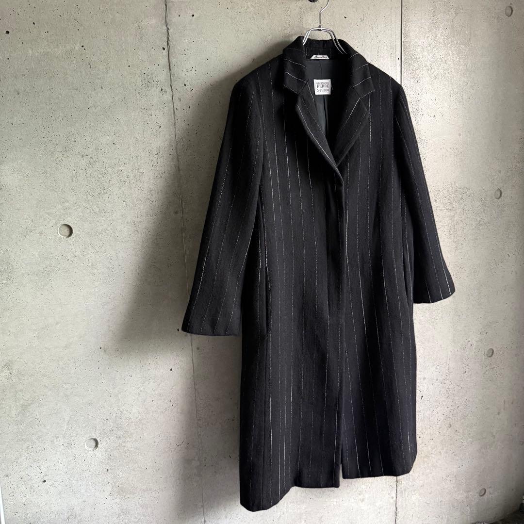 イタリア製　ジャンフランコフェレ　ウールコート　チェスターコート　ピンストライプ