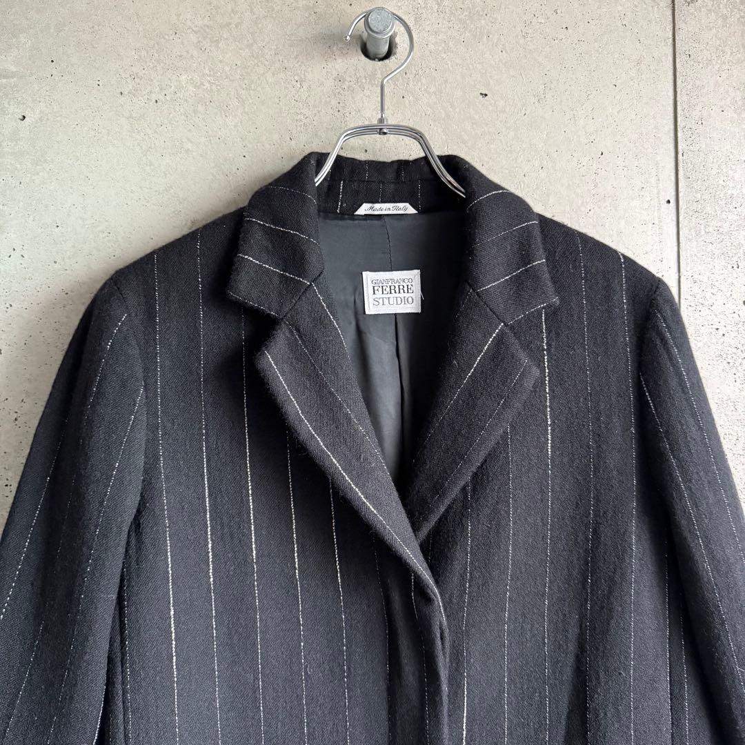 イタリア製　ジャンフランコフェレ　ウールコート　チェスターコート　ピンストライプ