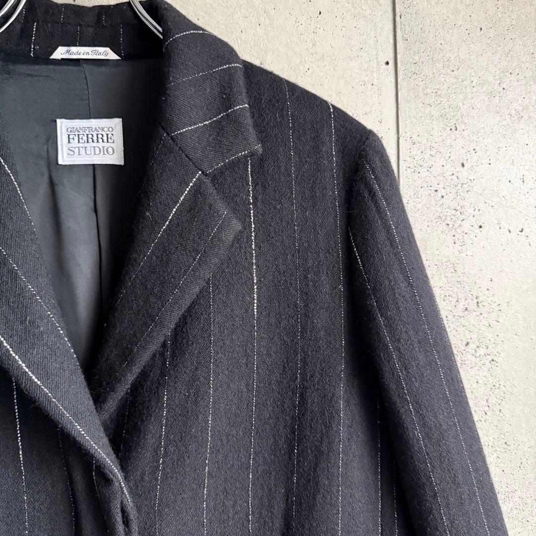 イタリア製　ジャンフランコフェレ　ウールコート　チェスターコート　ピンストライプ