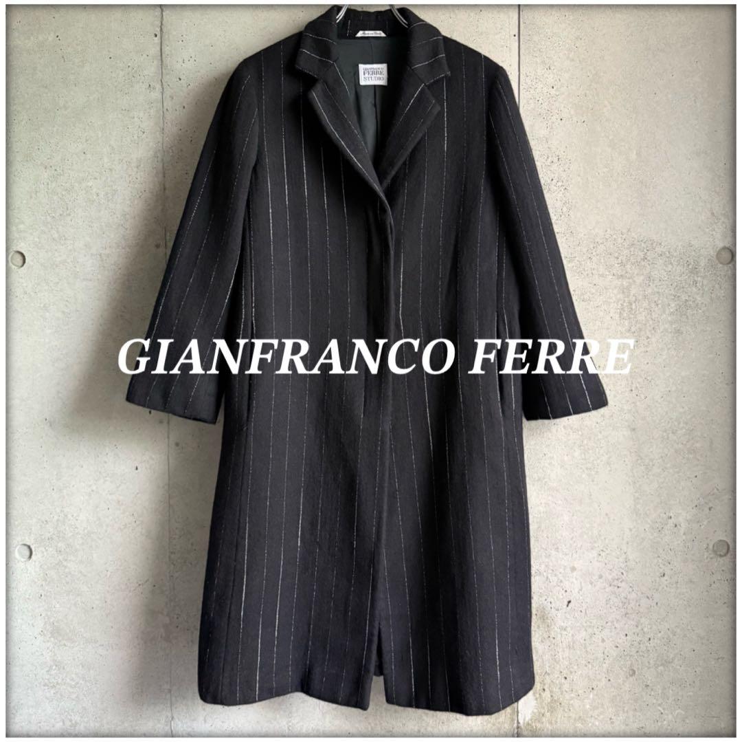 イタリア製　ジャンフランコフェレ　ウールコート　チェスターコート　ピンストライプ