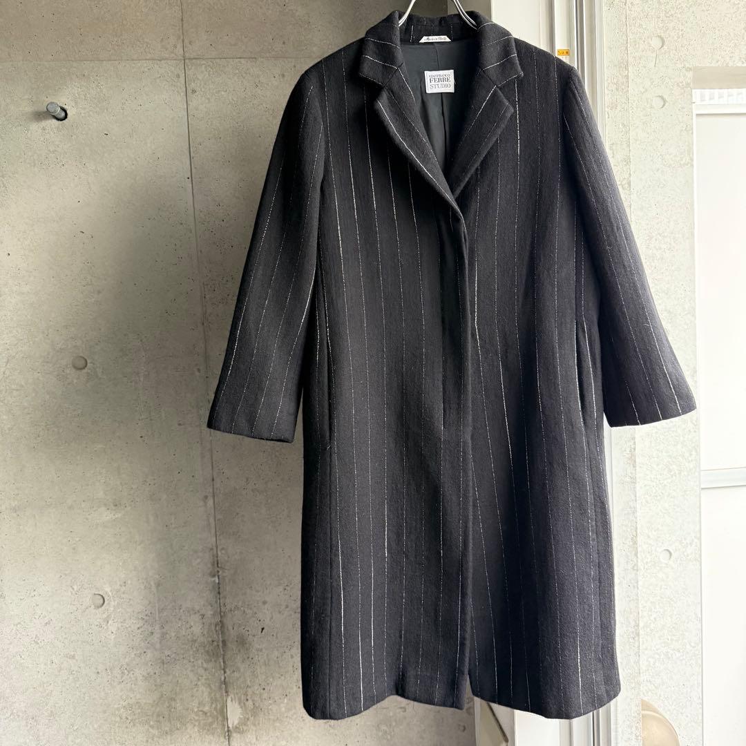イタリア製　ジャンフランコフェレ　ウールコート　チェスターコート　ピンストライプ