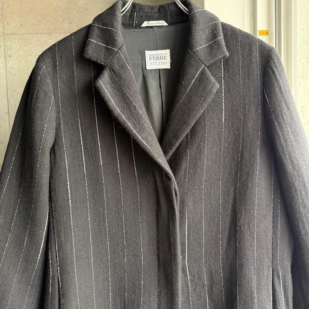 イタリア製　ジャンフランコフェレ　ウールコート　チェスターコート　ピンストライプ