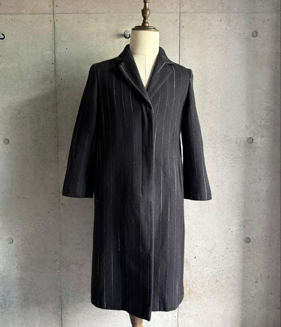 イタリア製　ジャンフランコフェレ　ウールコート　チェスターコート　ピンストライプ