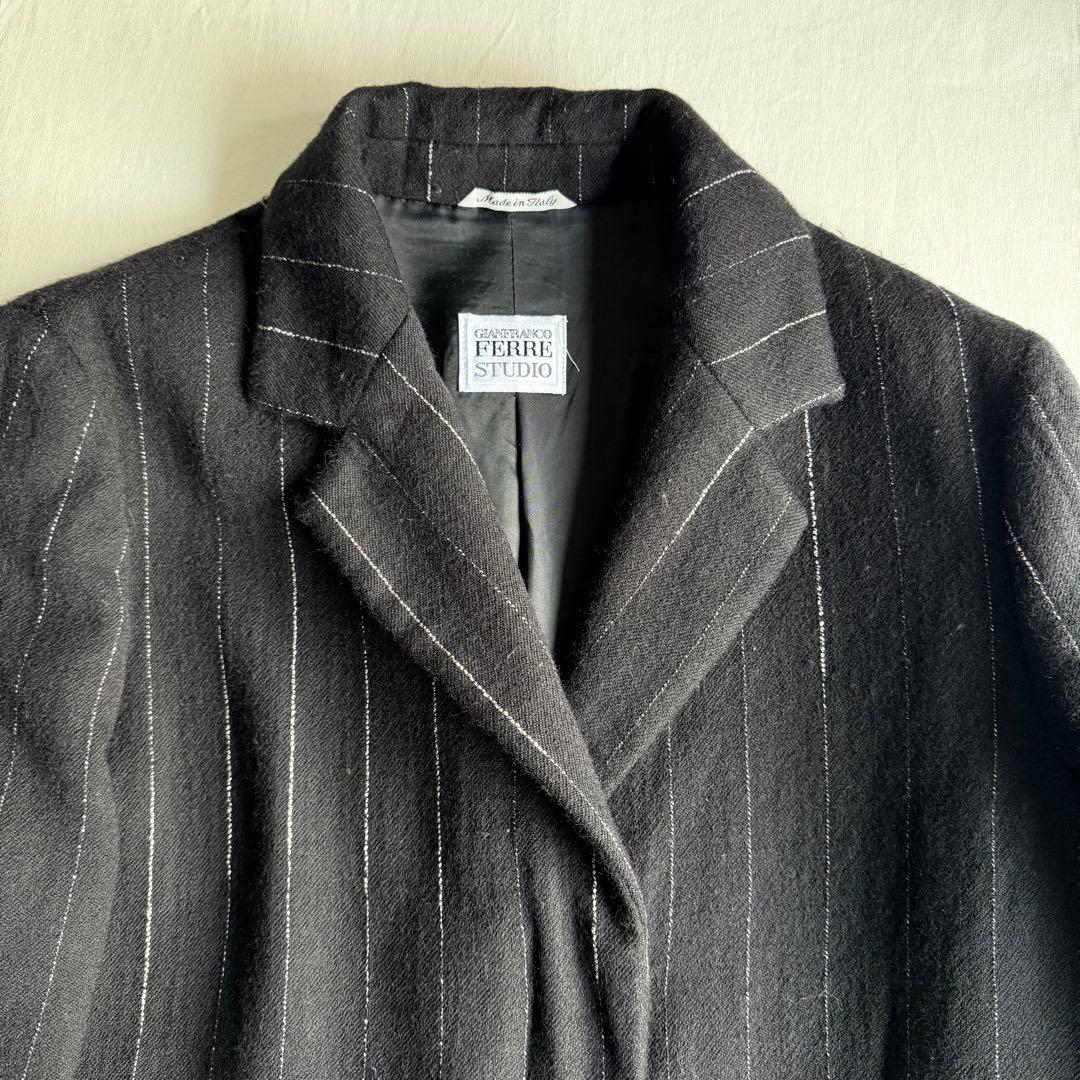 イタリア製　ジャンフランコフェレ　ウールコート　チェスターコート　ピンストライプ