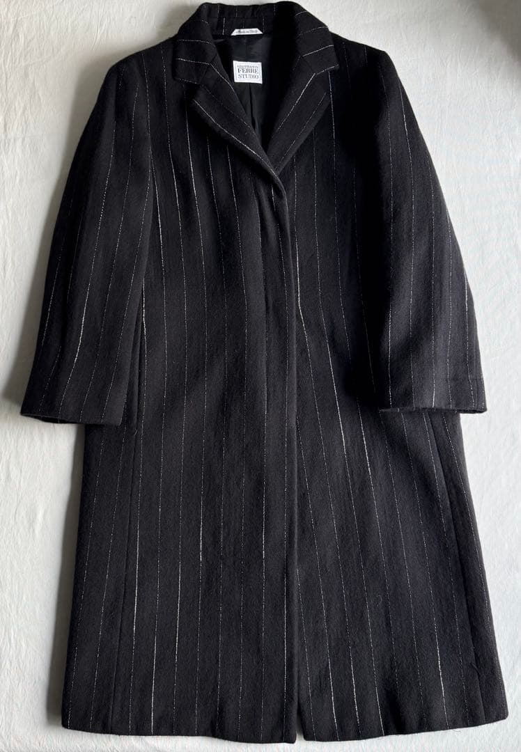 イタリア製　ジャンフランコフェレ　ウールコート　チェスターコート　ピンストライプ
