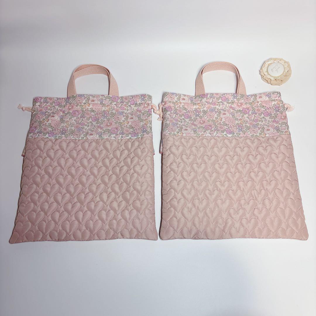 Kahon（プロフ必読！）様　レッスンバッグ　上履き袋　ハート　キルト　ヌビ