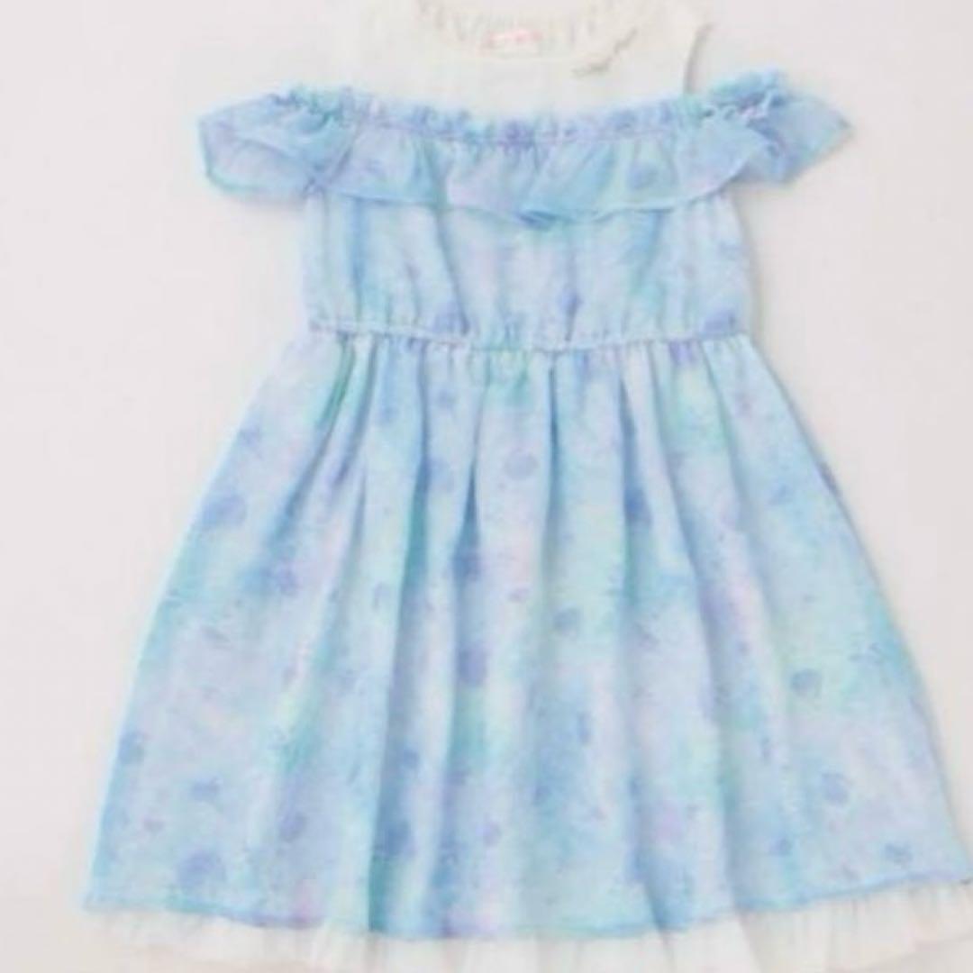 メゾピアノ シェル柄シフォン　肩開きワンピース　130