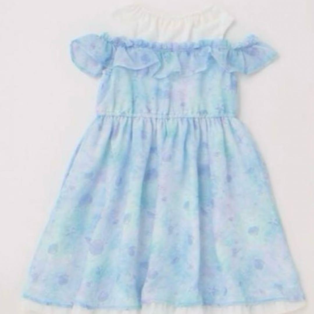 メゾピアノ シェル柄シフォン　肩開きワンピース　130