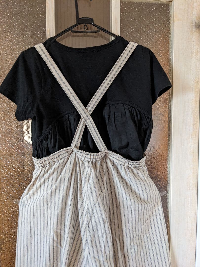 nest Robe ＊ストライプサスペンダー サルエルパンツ 　リネン混　フリー