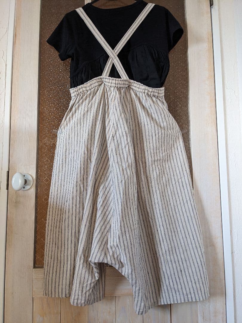 nest Robe ＊ストライプサスペンダー サルエルパンツ 　リネン混　フリー