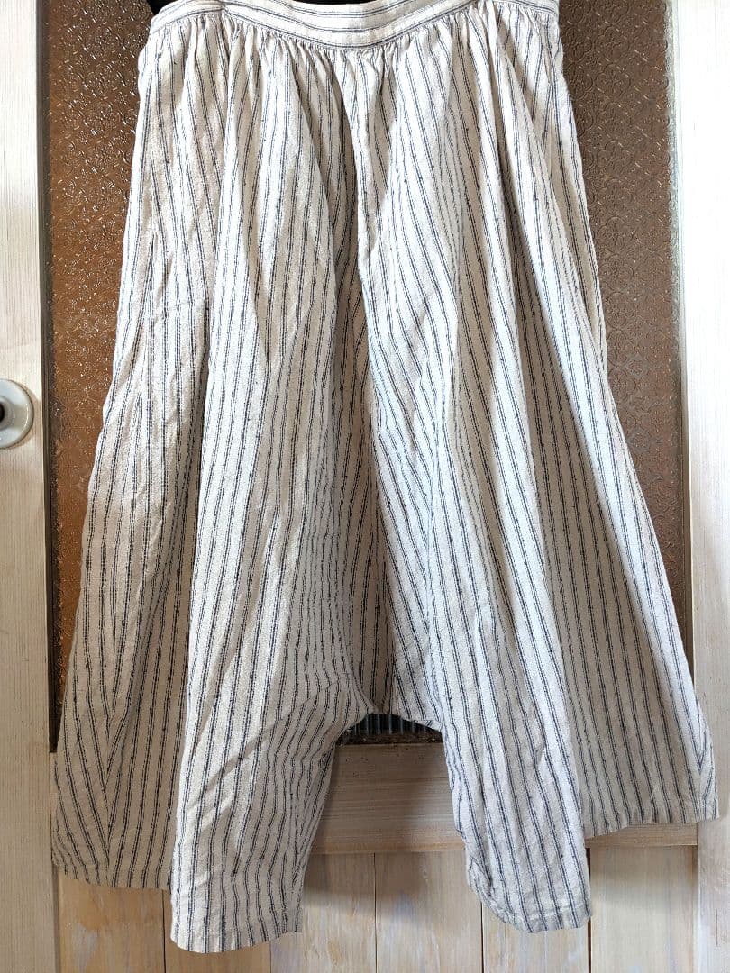 nest Robe ＊ストライプサスペンダー サルエルパンツ 　リネン混　フリー