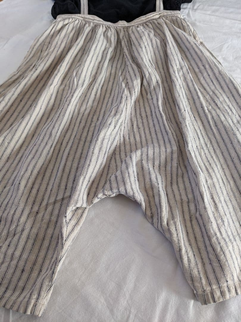 nest Robe ＊ストライプサスペンダー サルエルパンツ 　リネン混　フリー