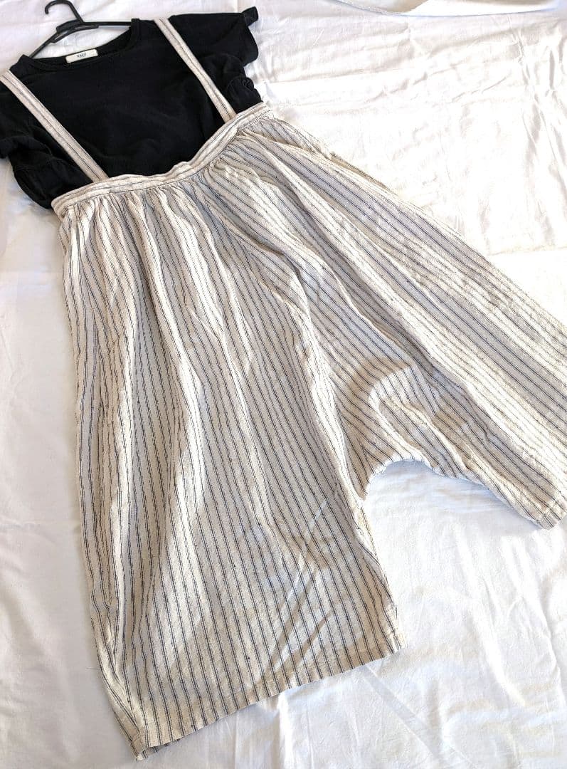 nest Robe ＊ストライプサスペンダー サルエルパンツ 　リネン混　フリー