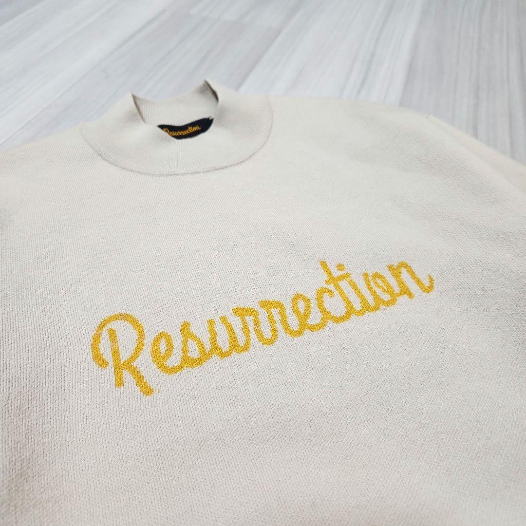 Resurrection☆ロゴジャガードモックネックニットメンズLベージュ×黄