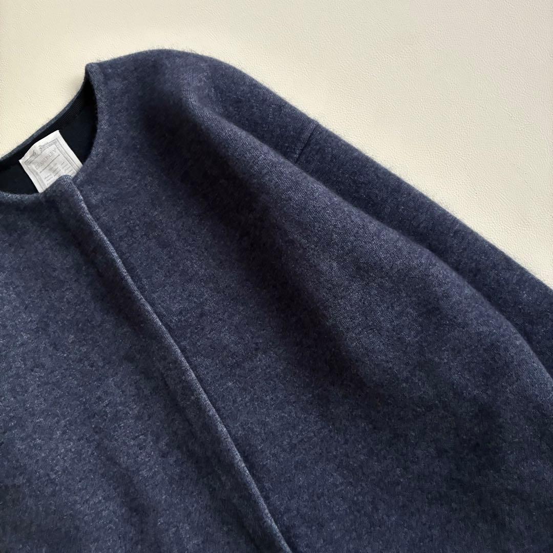 ◆未使用級◆ビアズリー◆洗えるノーカラーウールニットコート◆ネイビー◆ラクーン