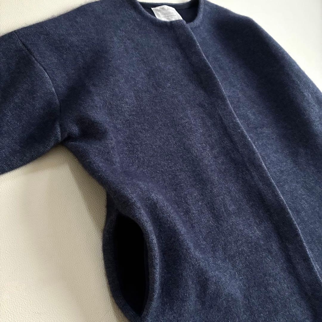 ◆未使用級◆ビアズリー◆洗えるノーカラーウールニットコート◆ネイビー◆ラクーン