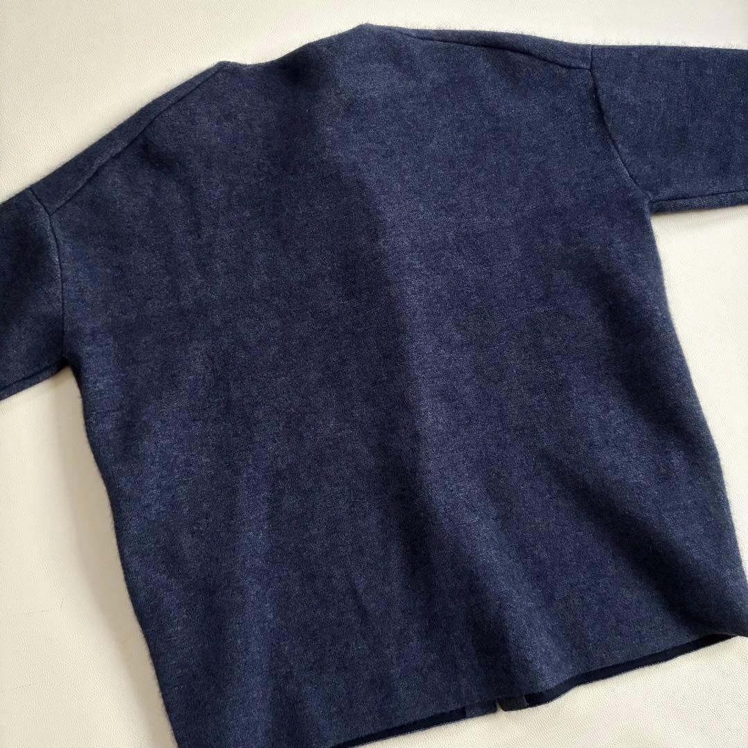 ◆未使用級◆ビアズリー◆洗えるノーカラーウールニットコート◆ネイビー◆ラクーン