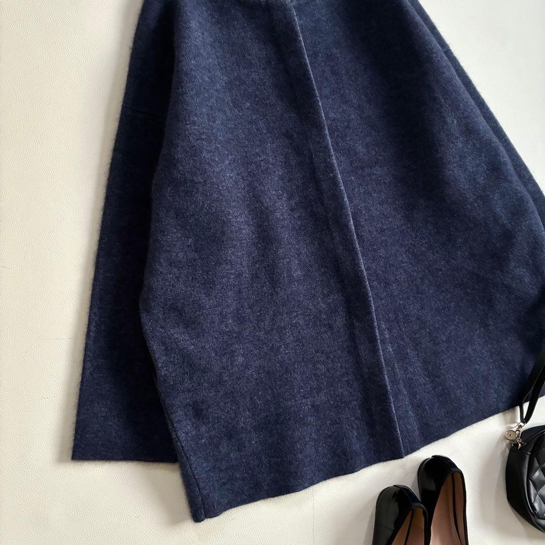 ◆未使用級◆ビアズリー◆洗えるノーカラーウールニットコート◆ネイビー◆ラクーン