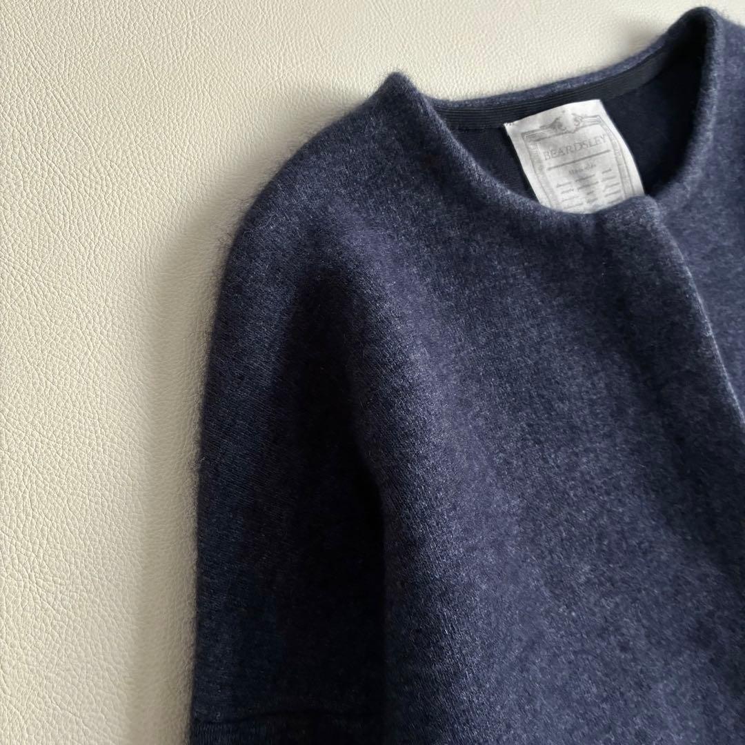 ◆未使用級◆ビアズリー◆洗えるノーカラーウールニットコート◆ネイビー◆ラクーン
