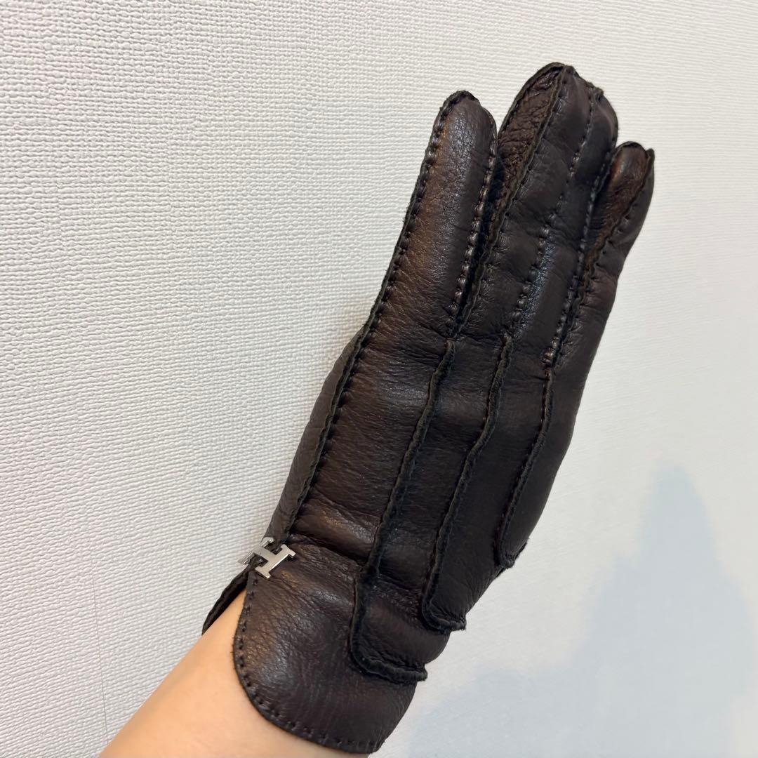 エルメス　ダークブラウン レザー手袋