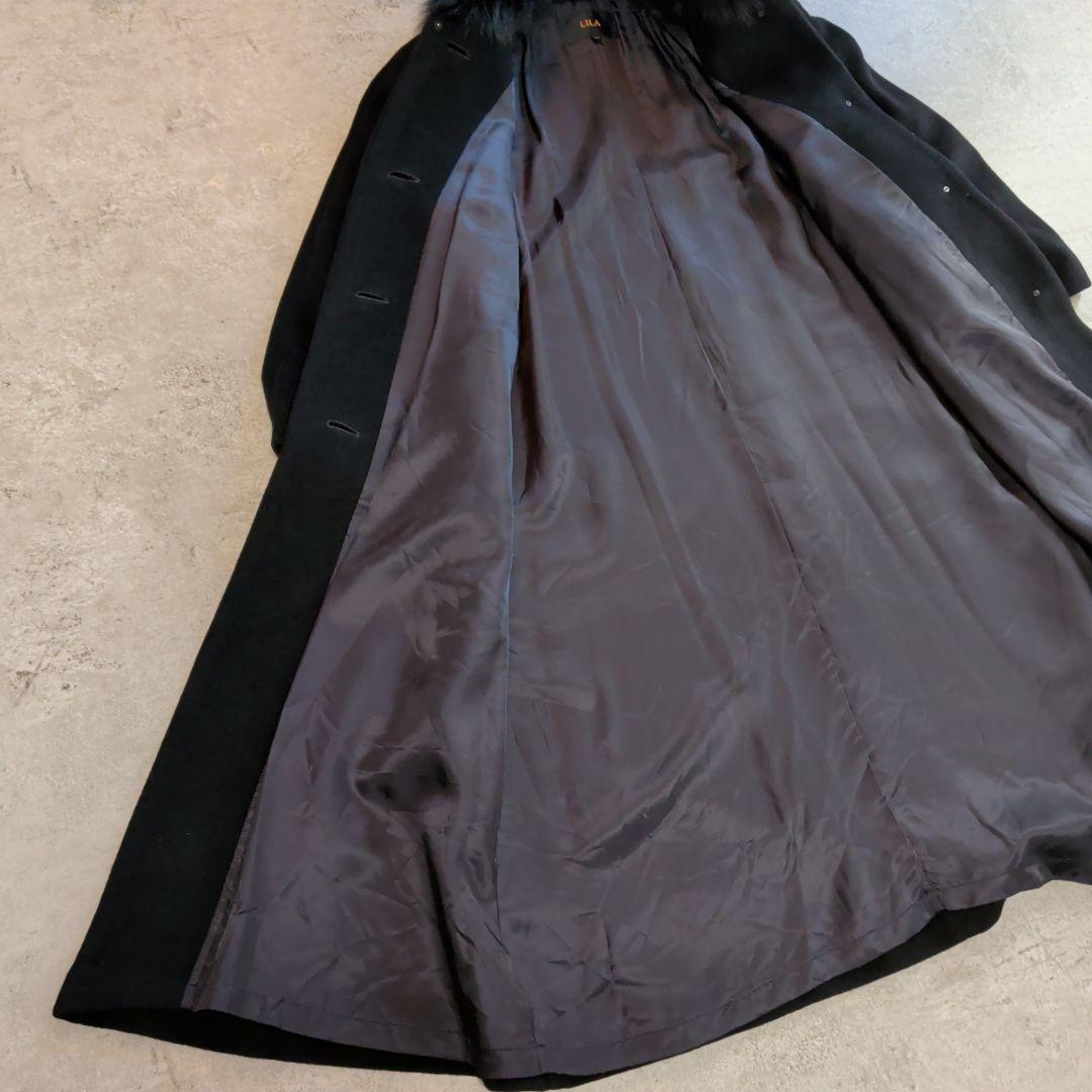 LILA SAGA FOXファー ウール　アンゴラ　ロングコート 黒 サイズ11