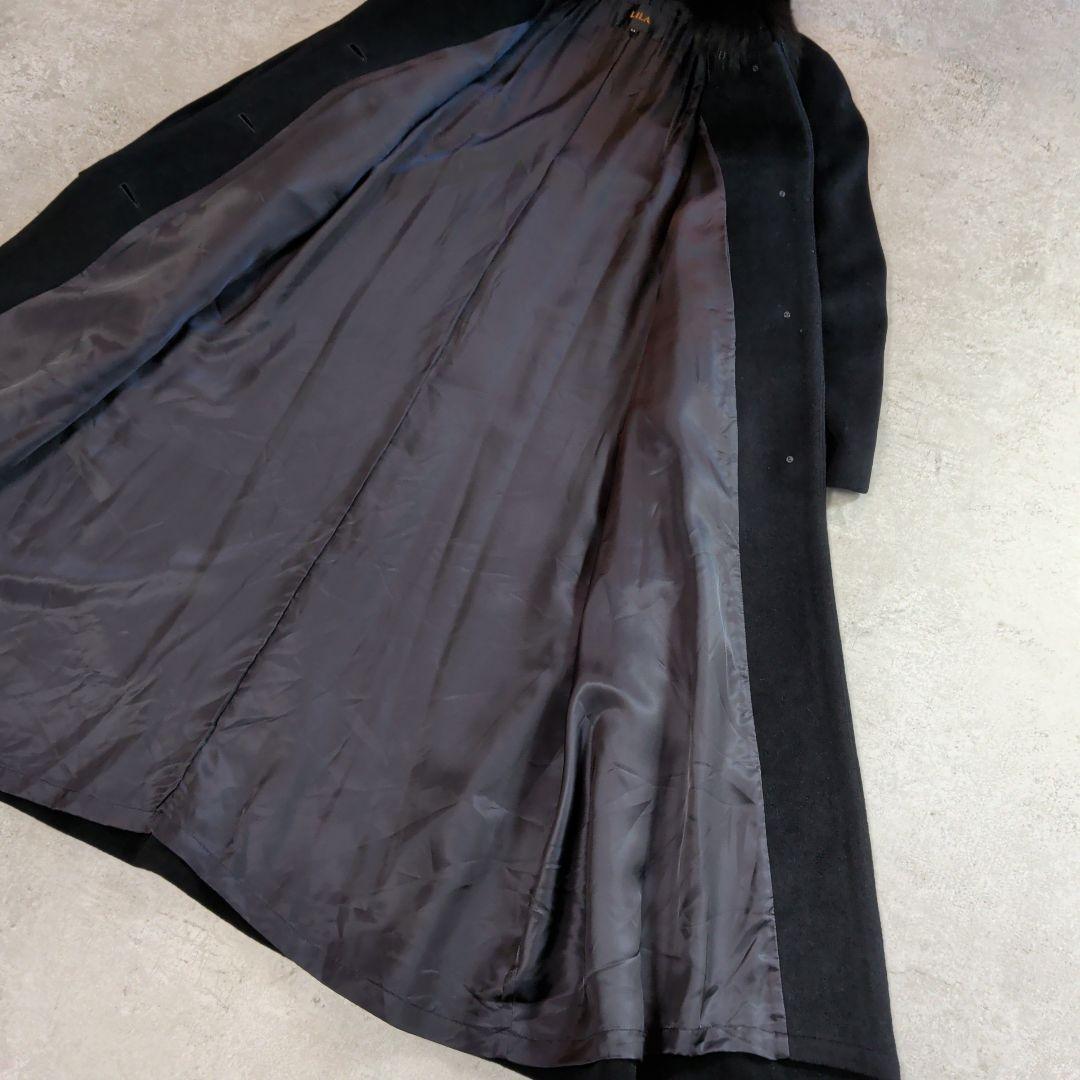 LILA SAGA FOXファー ウール　アンゴラ　ロングコート 黒 サイズ11