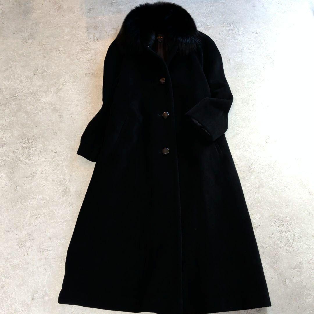 LILA SAGA FOXファー ウール　アンゴラ　ロングコート 黒 サイズ11