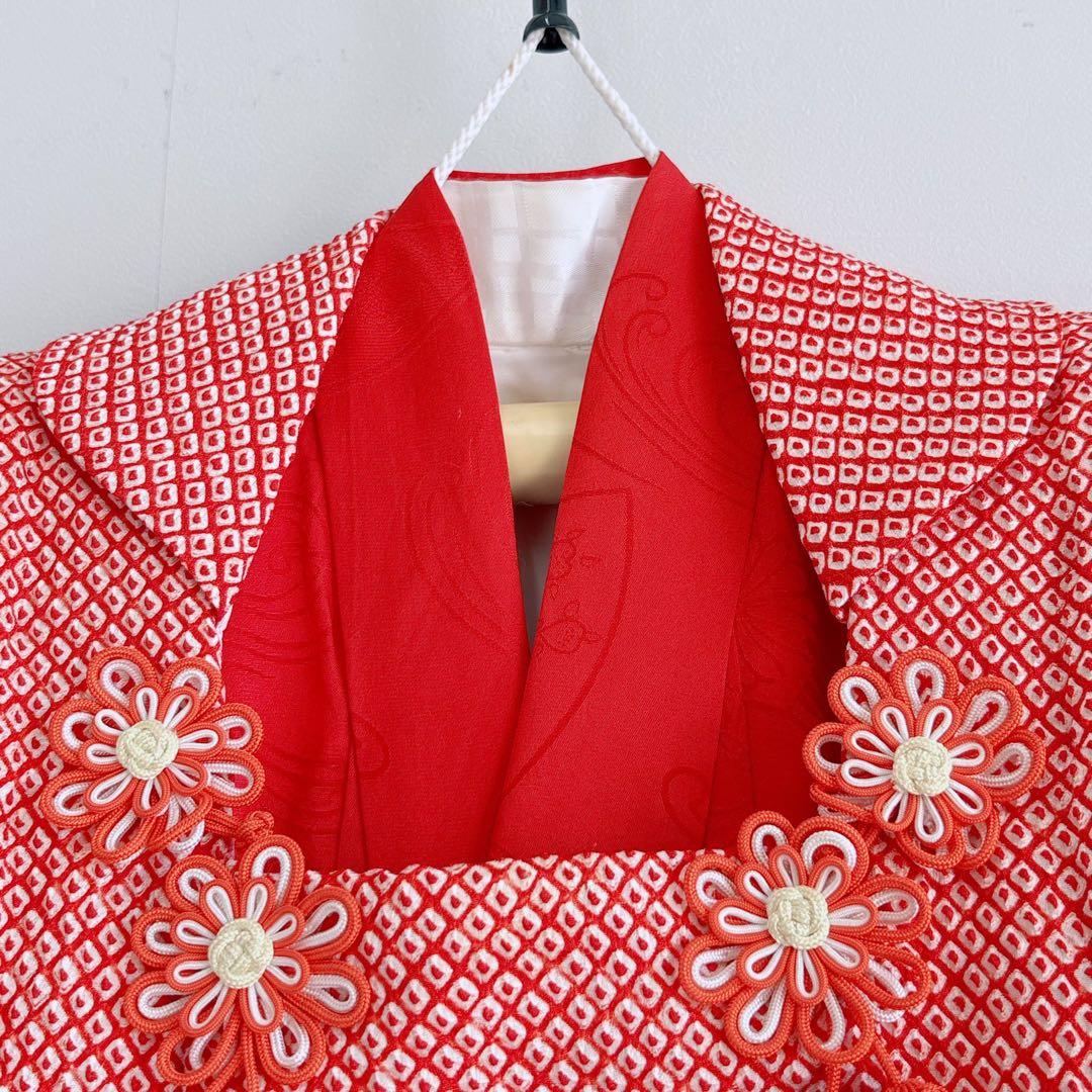 フルセット　七五三３歳女の子　きもの　しぼり被布　赤金刺繍　産着リメイク7046