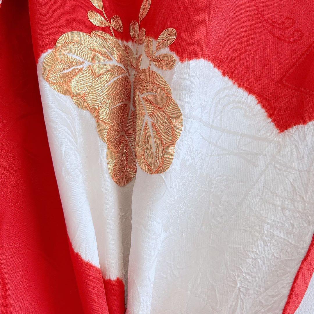 フルセット　七五三３歳女の子　きもの　しぼり被布　赤金刺繍　産着リメイク7046