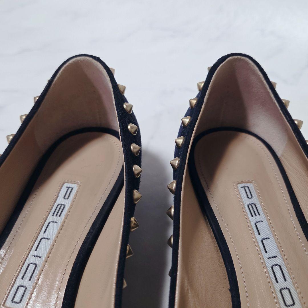 美品✨ペリーコ PELLICO スタッズ スエード パンプス ネイビー 24.5