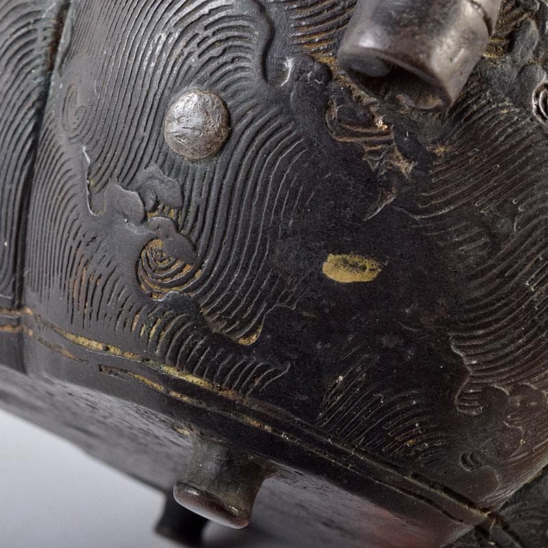 中国　古銅　波刻　木瓜形双耳香炉　M　R8837