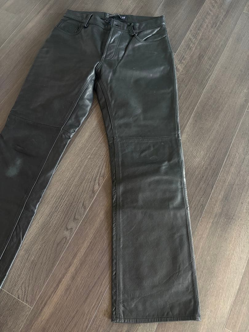 希少 OLD GAP ストレート レザーパンツ 本革 黒 ギャップ ビンテージ