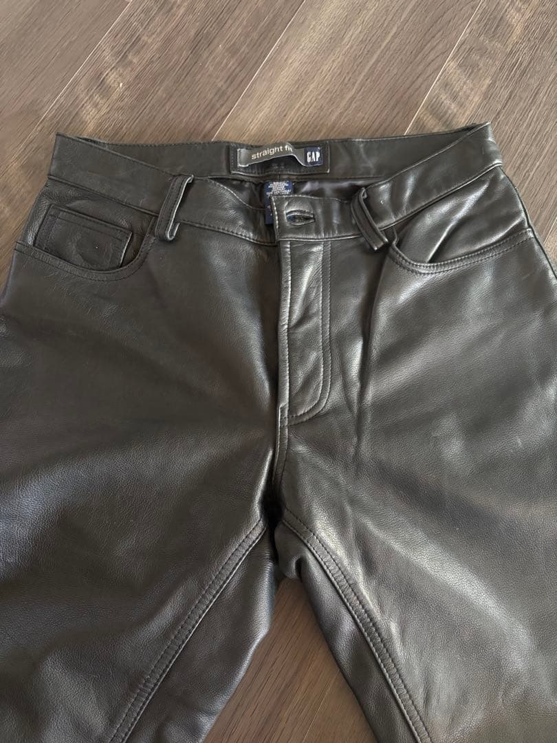 希少 OLD GAP ストレート レザーパンツ 本革 黒 ギャップ ビンテージ