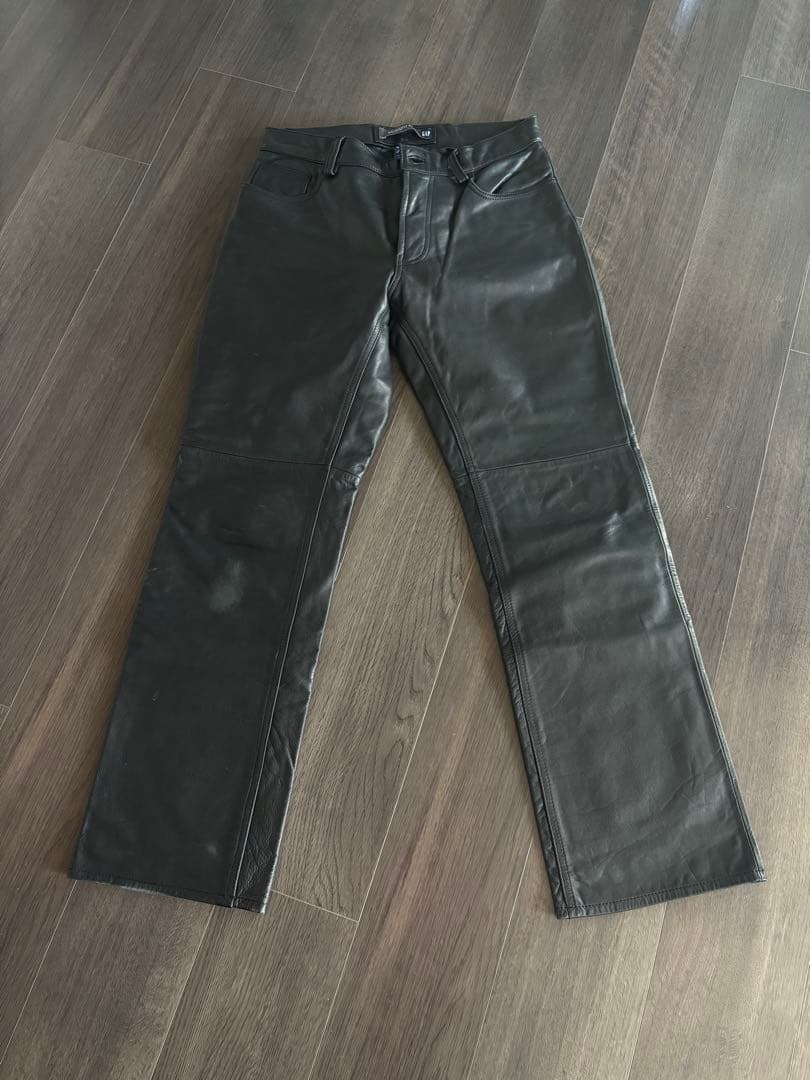 希少 OLD GAP ストレート レザーパンツ 本革 黒 ギャップ ビンテージ