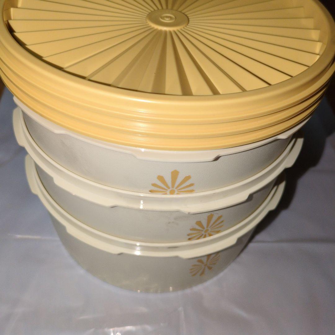 タッパーウェアクリーム色の花模様保存容器9個セット