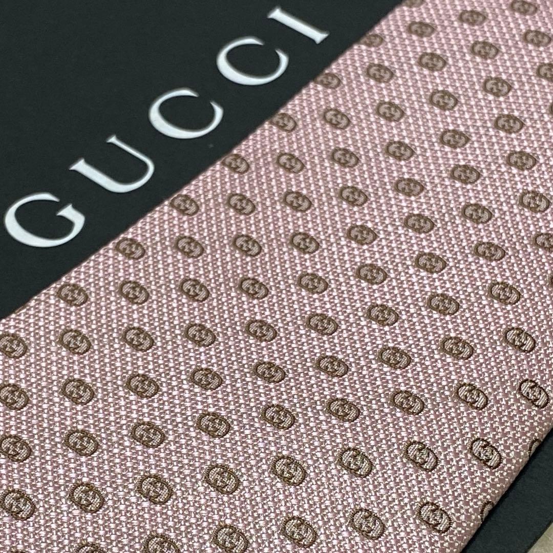 極美品　グッチ　GUCCI　GG総柄　ネクタイ　シルク　ピンク