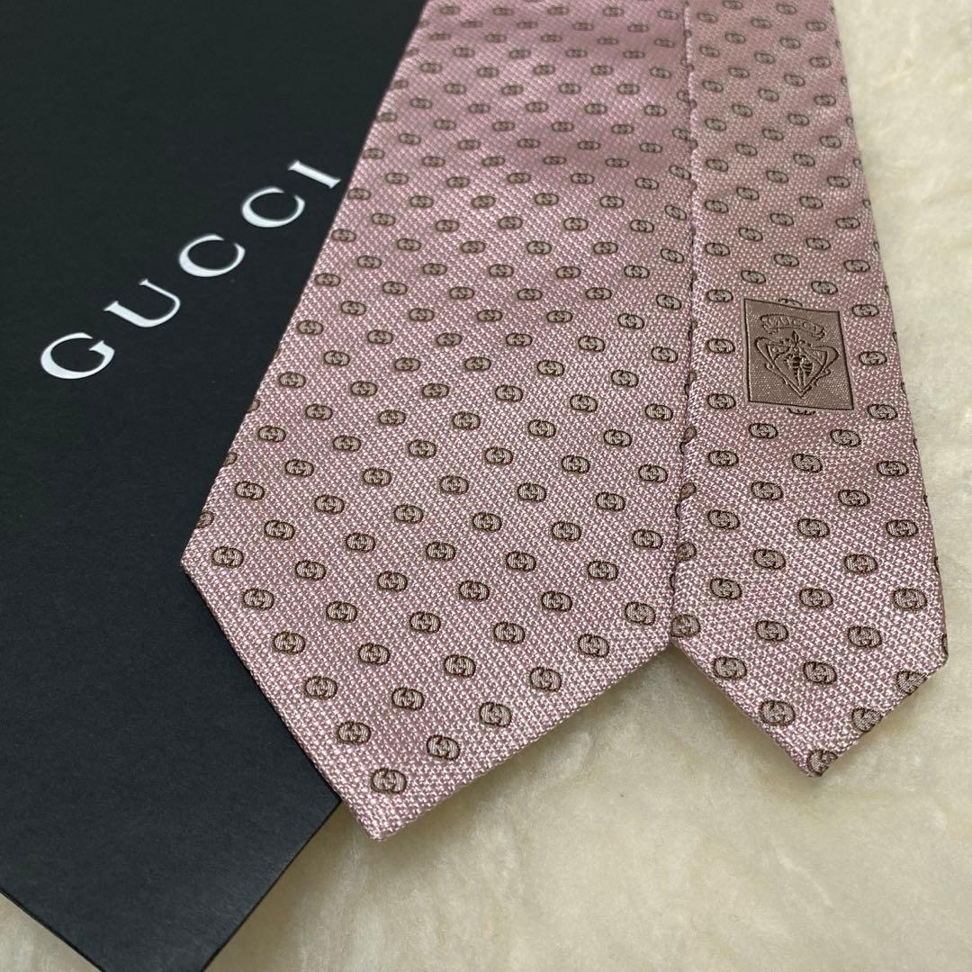 極美品　グッチ　GUCCI　GG総柄　ネクタイ　シルク　ピンク