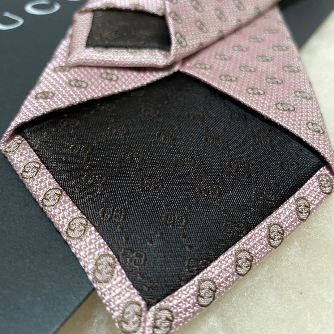 極美品　グッチ　GUCCI　GG総柄　ネクタイ　シルク　ピンク