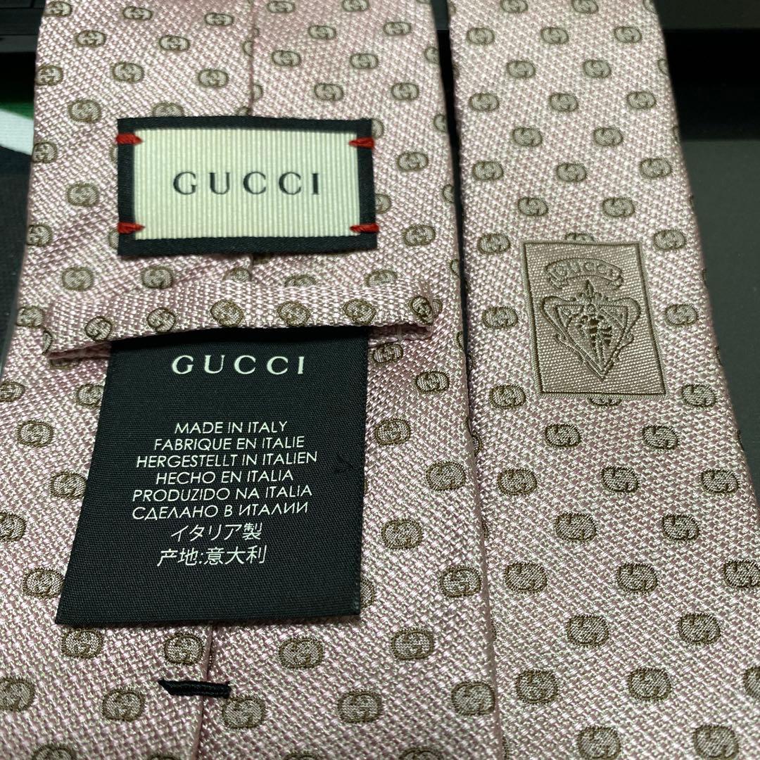 極美品　グッチ　GUCCI　GG総柄　ネクタイ　シルク　ピンク