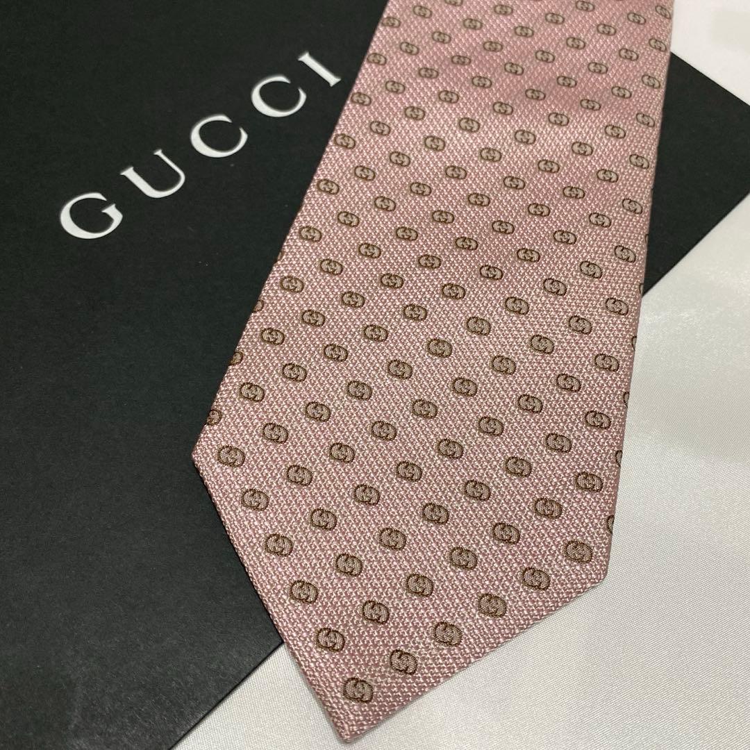 極美品　グッチ　GUCCI　GG総柄　ネクタイ　シルク　ピンク