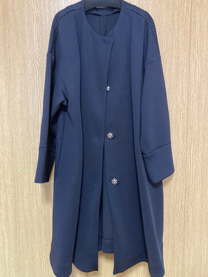 【美品】ALEGREアレグレ ストレッチポンチノーカラーコート ネイビー