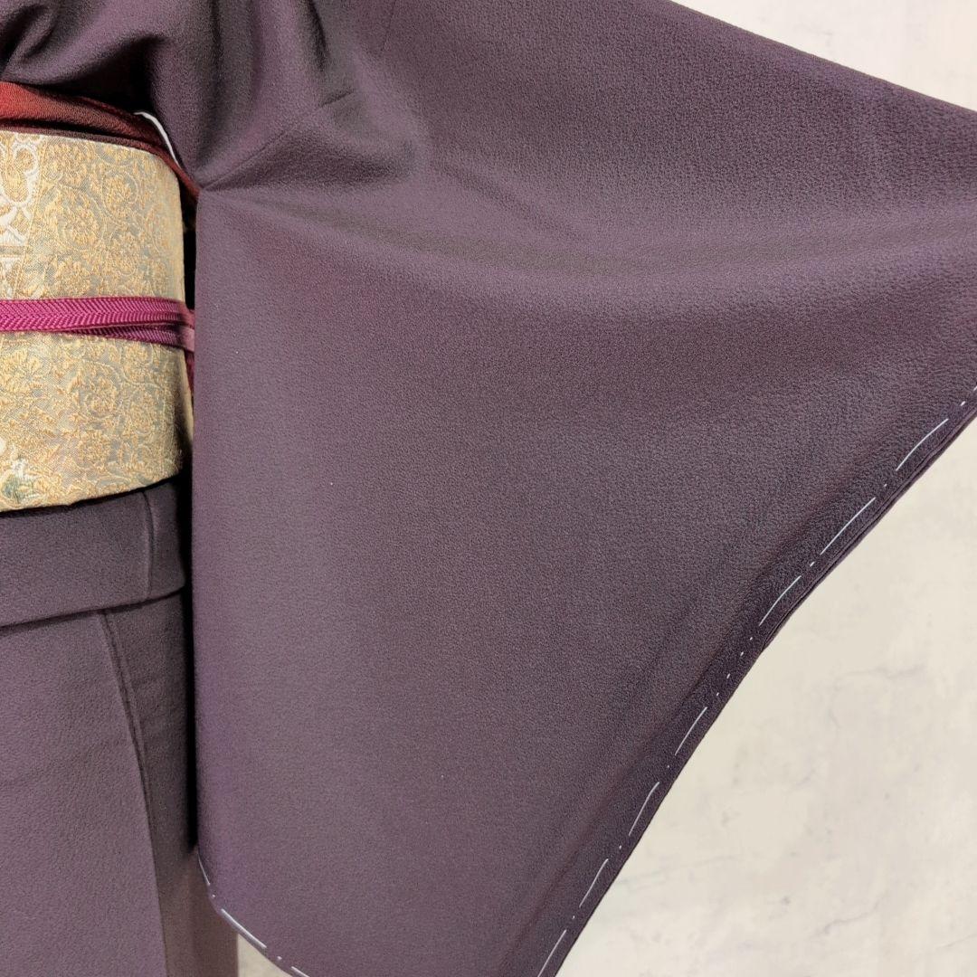 色無地　着物　フルセット　正絹　暗紫　落款　しつけ糸　祝い事　シンプル　粋　F4