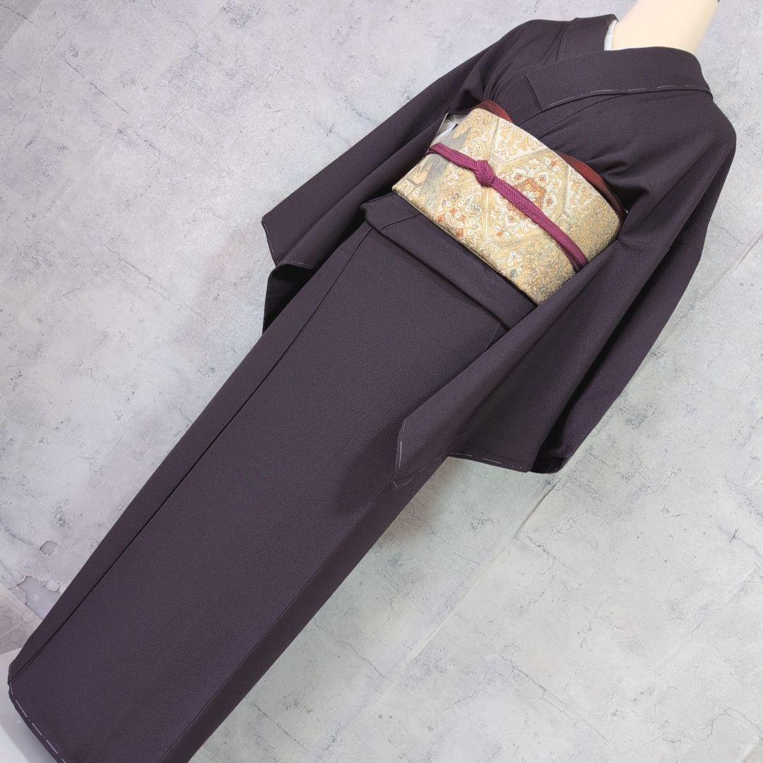 色無地　着物　フルセット　正絹　暗紫　落款　しつけ糸　祝い事　シンプル　粋　F4
