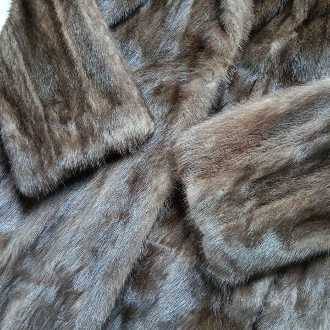 【着丈108】日本EMBA　エンバ　ブルーアイリスミンク毛皮コート　刺繍入り